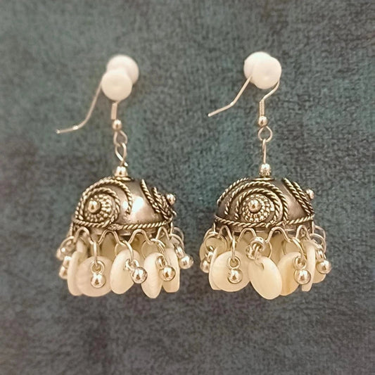 Silver mushroom top jhumkas