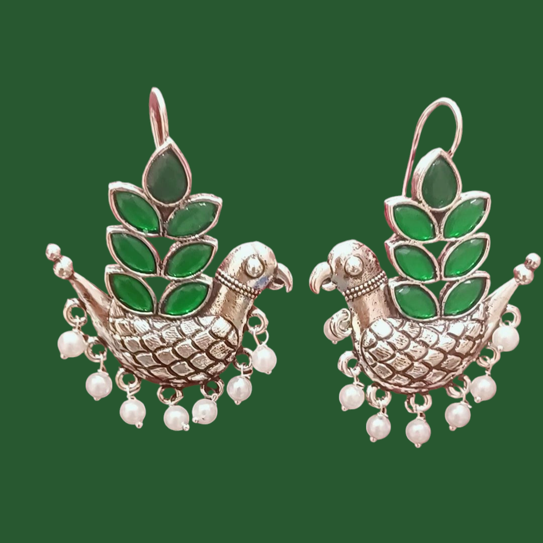 Sturdy Birdy Ear Hangings - Stunning Green
