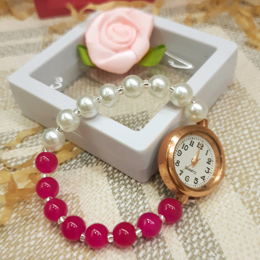 Luxury Beads Infinity Bracelet - Deep Pink